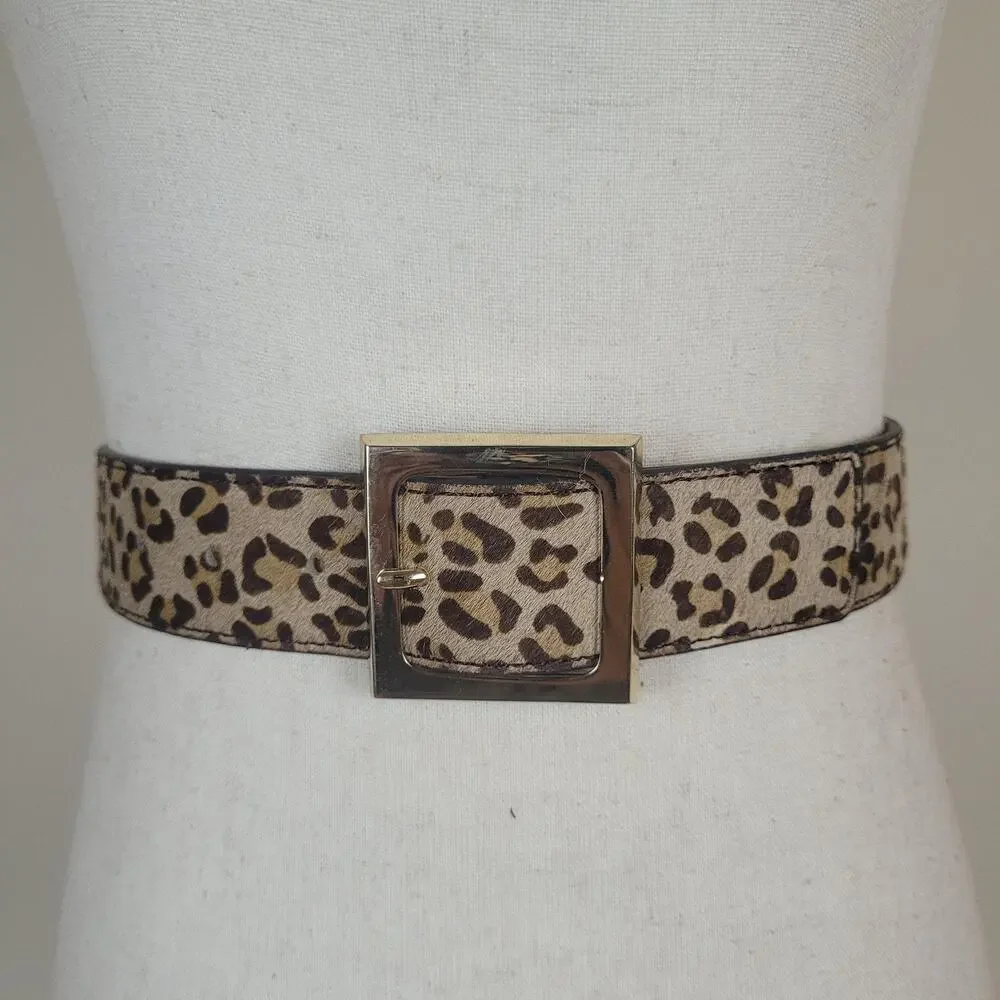 Leopard Print Waist Belt with Square Buckle